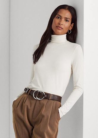 Camisetas de cuello alto Ralph Lauren para mujer en color crema Camisetas de cuello alto Ralph Lauren para mujer en color crema