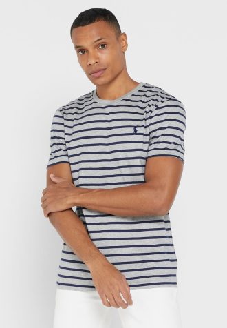 Camisetas de cuello redondo a rayas Ralph Lauren grises para hombre Camisetas de cuello redondo a rayas Ralph Lauren grises para hombre