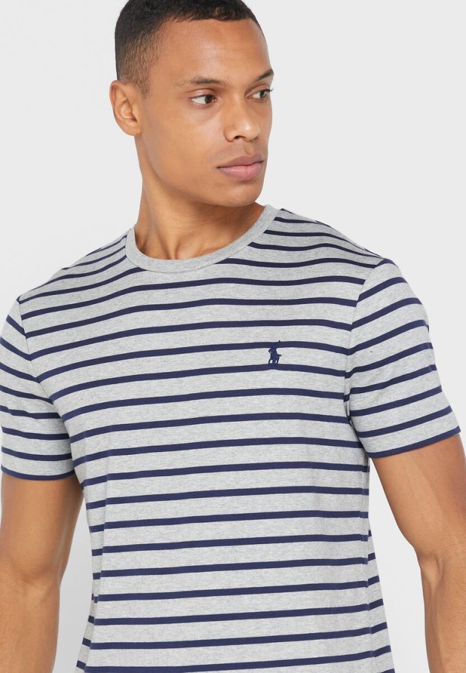 Camisetas de cuello redondo a rayas Ralph Lauren grises para hombre Camisetas de cuello redondo a rayas Ralph Lauren grises para hombre