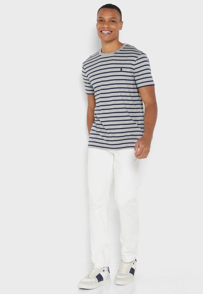 Camisetas de cuello redondo a rayas Ralph Lauren grises para hombre Camisetas de cuello redondo a rayas Ralph Lauren grises para hombre