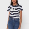 Camisetas de cuello redondo a rayas Ralph Lauren para mujer en azul marino Camisetas de cuello redondo a rayas Ralph Lauren para mujer en azul marino