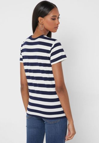 Camisetas de cuello redondo a rayas Ralph Lauren para mujer en azul marino Camisetas de cuello redondo a rayas Ralph Lauren para mujer en azul marino