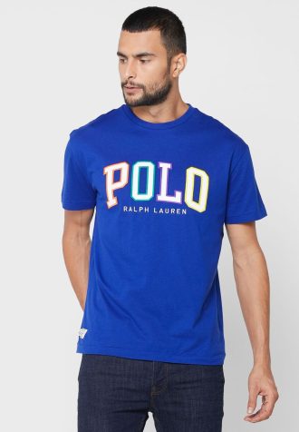 Camisetas de cuello redondo con el logotipo de Ralph Lauren para hombre en azul Camisetas de cuello redondo con el logotipo de Ralph Lauren para hombre en azul