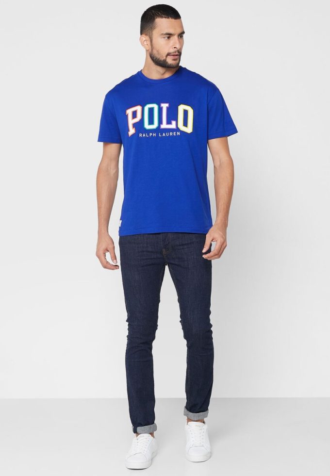 Camisetas de cuello redondo con el logotipo de Ralph Lauren para hombre en azul
