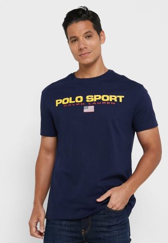 Camisetas de cuello redondo con el logotipo de Ralph Lauren para hombre en azul marino Camisetas de cuello redondo con el logotipo de Ralph Lauren para hombre en azul marino