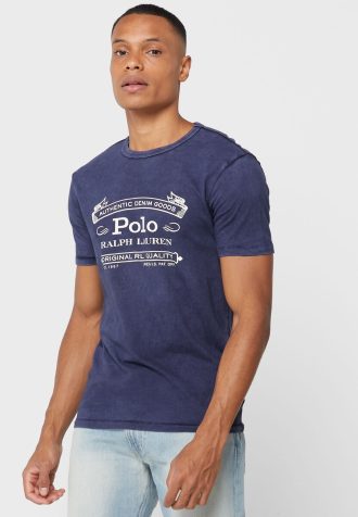Camisetas de cuello redondo con el logotipo de Ralph Lauren para hombre en azul marino Camisetas de cuello redondo con el logotipo de Ralph Lauren para hombre en azul marino