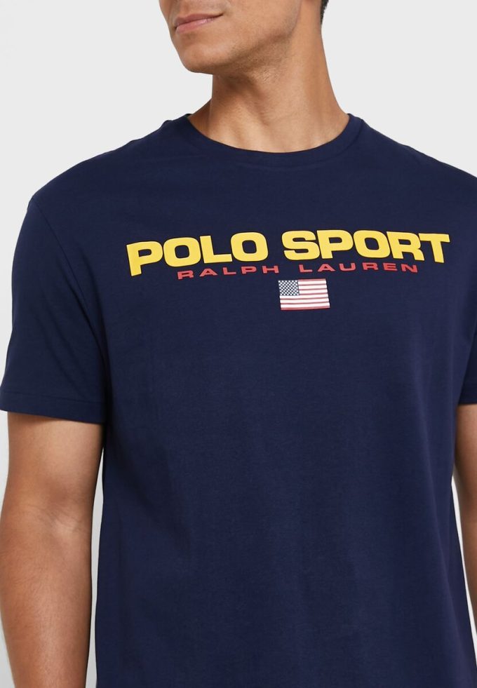 Camisetas de cuello redondo con el logotipo de Ralph Lauren para hombre en azul marino