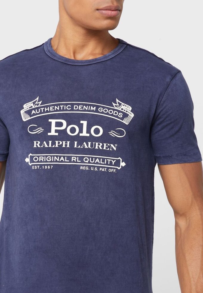 Camisetas de cuello redondo con el logotipo de Ralph Lauren para hombre en azul marino Camisetas de cuello redondo con el logotipo de Ralph Lauren para hombre en azul marino