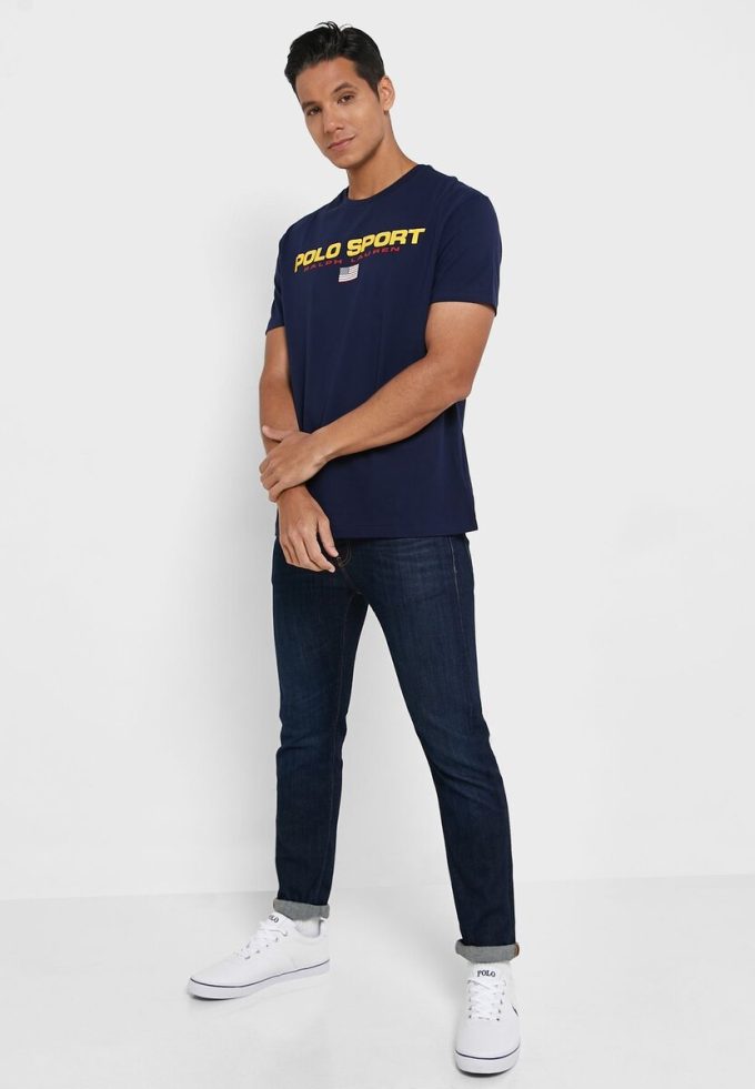 Camisetas de cuello redondo con el logotipo de Ralph Lauren para hombre en azul marino