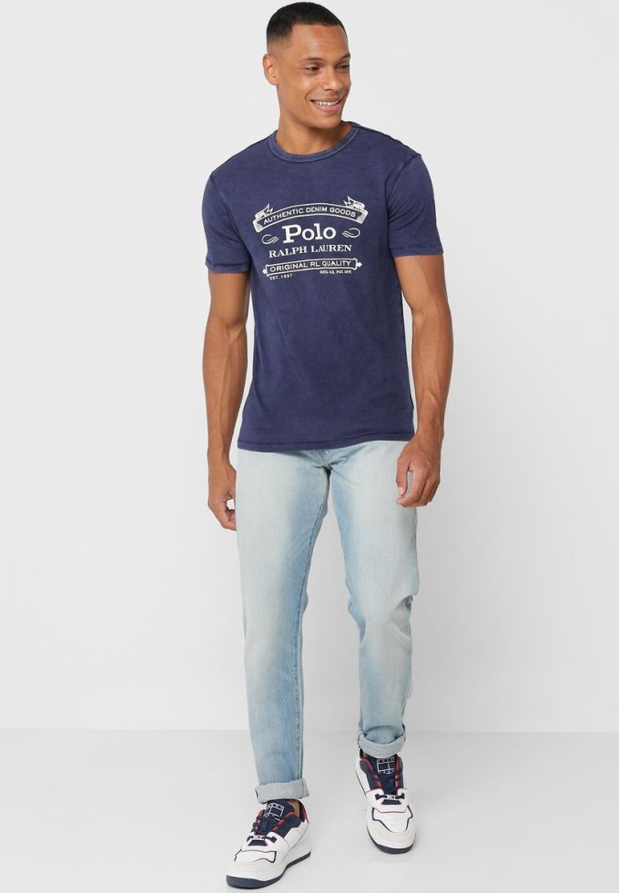 Camisetas de cuello redondo con el logotipo de Ralph Lauren para hombre en azul marino Camisetas de cuello redondo con el logotipo de Ralph Lauren para hombre en azul marino