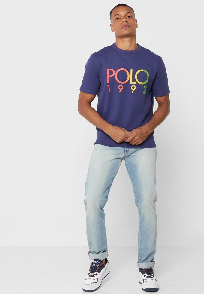 Camisetas de cuello redondo con el logotipo de Ralph Lauren para hombre en azul marino Camisetas de cuello redondo con el logotipo de Ralph Lauren para hombre en azul marino