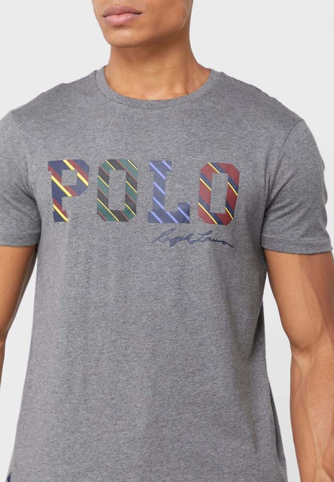 Camisetas de cuello redondo con el logotipo de Ralph Lauren para hombre en gris