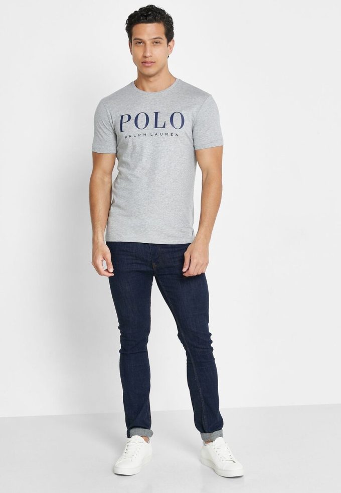 Camisetas de cuello redondo con el logotipo de Ralph Lauren para hombre en gris