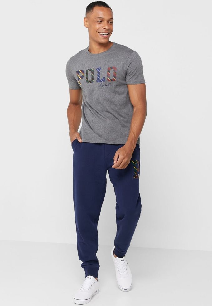 Camisetas de cuello redondo con el logotipo de Ralph Lauren para hombre en gris