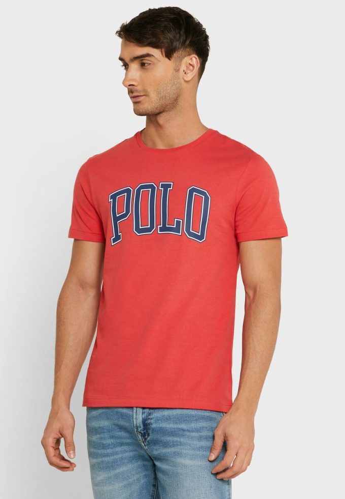 Camisetas de cuello redondo con eslogan de Ralph Lauren para hombre en rojo