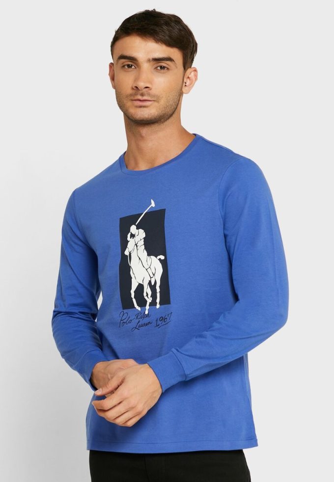 Camisetas de cuello redondo con gráfico de Ralph Lauren para hombre en azul Camisetas de cuello redondo con gráfico de Ralph Lauren para hombre en azul