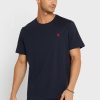Camisetas de cuello redondo con logotipo bordado de Ralph Lauren para hombre en azul marino