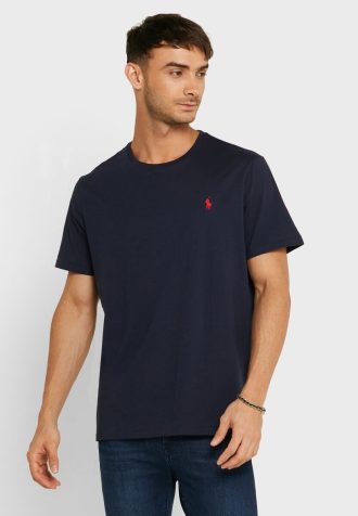 Camisetas de cuello redondo con logotipo bordado de Ralph Lauren para hombre en azul marino Camisetas de cuello redondo con logotipo bordado de Ralph Lauren para hombre en azul marino