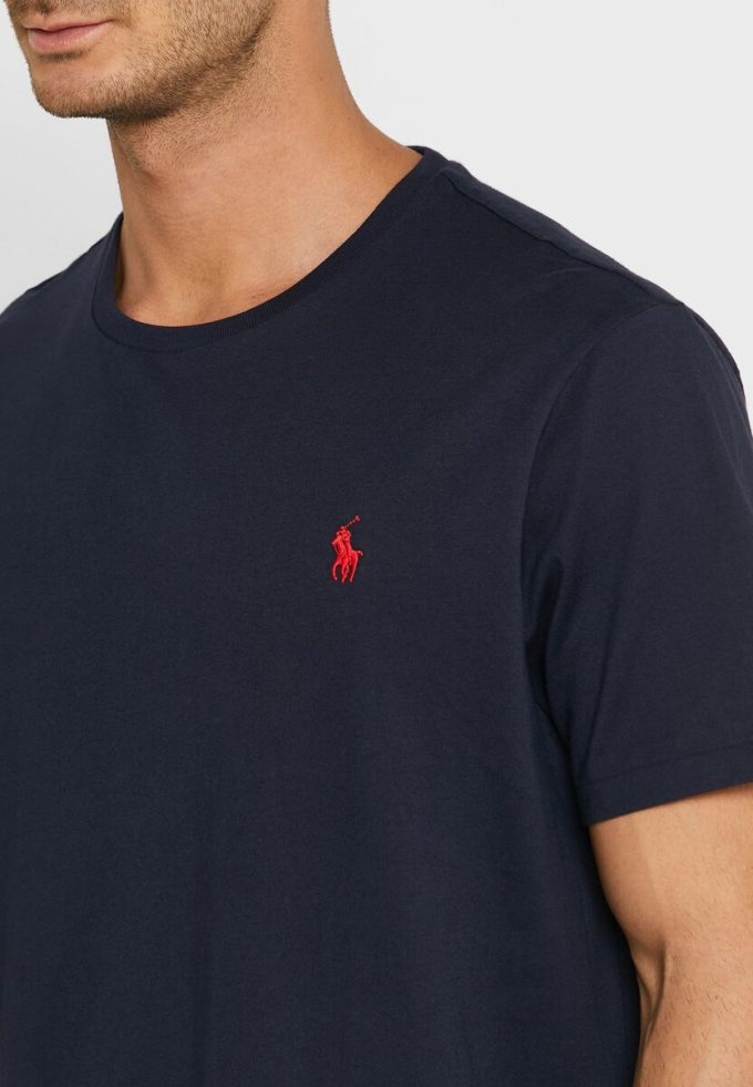 Camisetas de cuello redondo con logotipo bordado de Ralph Lauren para hombre en azul marino