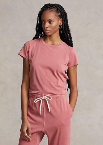 Camisetas de cuello redondo de algodón orgánico Ralph Lauren rosas para mujer Camisetas de cuello redondo de algodón orgánico Ralph Lauren rosas para mujer