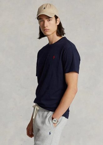 Camisetas de cuello redondo de jersey de corte clásico Ralph Lauren para hombre en azul marino Camisetas de cuello redondo de jersey de corte clásico Ralph Lauren para hombre en azul marino
