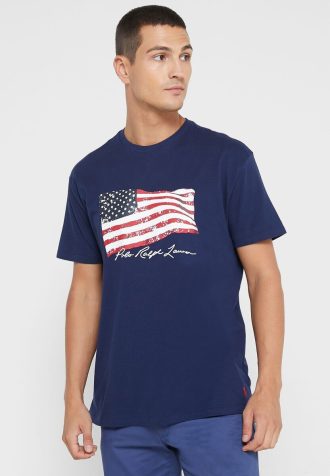 Camisetas de cuello redondo estampadas Ralph Lauren para hombre en azul marino