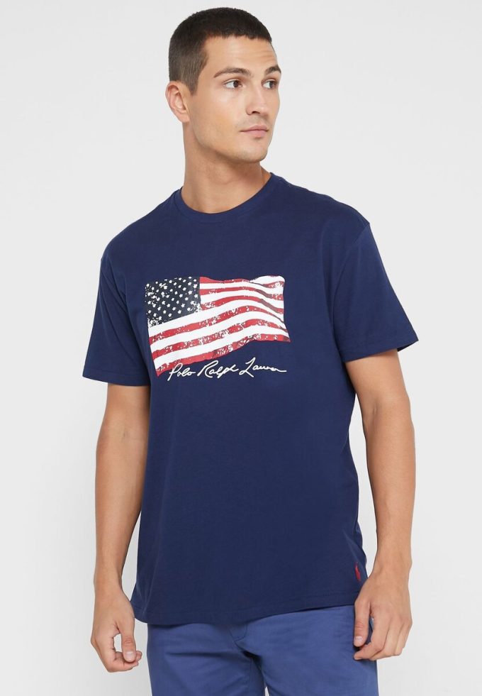 Camisetas de cuello redondo estampadas Ralph Lauren para hombre en azul marino