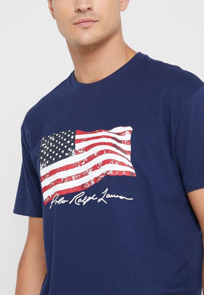 Camisetas de cuello redondo estampadas Ralph Lauren para hombre en azul marino