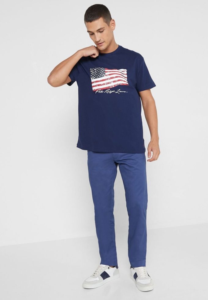 Camisetas de cuello redondo estampadas Ralph Lauren para hombre en azul marino