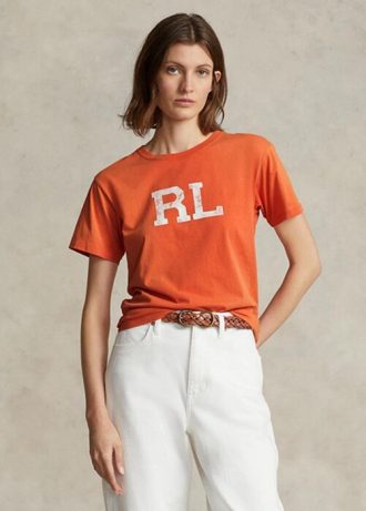 Camisetas de jersey con el logotipo de Ralph Lauren RL para mujer en color naranja Camisetas de jersey con el logotipo de Ralph Lauren RL para mujer en color naranja