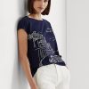 Camisetas de jersey gráfico Ralph Lauren para mujer en azul marino Camisetas de jersey gráfico Ralph Lauren para mujer en azul marino