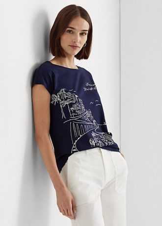 Camisetas de jersey gráfico Ralph Lauren para mujer en azul marino Camisetas de jersey gráfico Ralph Lauren para mujer en azul marino