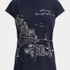 Camisetas de jersey gráfico Ralph Lauren para mujer en azul marino Camisetas de jersey gráfico Ralph Lauren para mujer en azul marino