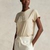 Camisetas de jersey Ralph Lauren RL con apliques de gamuza beige para mujer Camisetas de jersey Ralph Lauren RL con apliques de gamuza beige para mujer