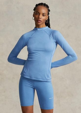 Camisetas de manga larga con cuello alto y logo de Ralph Lauren para mujer en azul Camisetas de manga larga con cuello alto y logo de Ralph Lauren para mujer en azul
