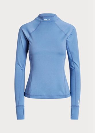 Camisetas de manga larga con cuello alto y logo de Ralph Lauren para mujer en azul Camisetas de manga larga con cuello alto y logo de Ralph Lauren para mujer en azul