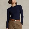 Camisetas de manga larga con ribete de ante acanalado de Ralph Lauren para mujer en azul marino Camisetas de manga larga con ribete de ante acanalado de Ralph Lauren para mujer en azul marino