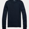 Camisetas de manga larga con ribete de ante acanalado de Ralph Lauren para mujer en azul marino Camisetas de manga larga con ribete de ante acanalado de Ralph Lauren para mujer en azul marino