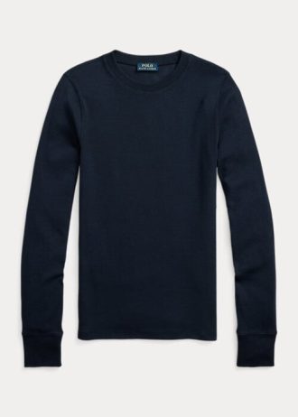 Camisetas de manga larga con ribete de ante acanalado de Ralph Lauren para mujer en azul marino Camisetas de manga larga con ribete de ante acanalado de Ralph Lauren para mujer en azul marino