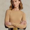 Camisetas de manga larga con ribete de ante acanalado de Ralph Lauren para mujer en beige Camisetas de manga larga con ribete de ante acanalado de Ralph Lauren para mujer en beige