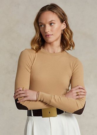 Camisetas de manga larga con ribete de ante acanalado de Ralph Lauren para mujer en beige Camisetas de manga larga con ribete de ante acanalado de Ralph Lauren para mujer en beige