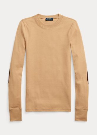 Camisetas de manga larga con ribete de ante acanalado de Ralph Lauren para mujer en beige Camisetas de manga larga con ribete de ante acanalado de Ralph Lauren para mujer en beige