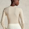 Camisetas de manga larga con ribete de ante acanalado de Ralph Lauren para mujer en color crema