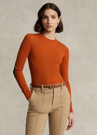 Camisetas de manga larga con ribete de ante acanalado de Ralph Lauren para mujer en color naranja Camisetas de manga larga con ribete de ante acanalado de Ralph Lauren para mujer en color naranja