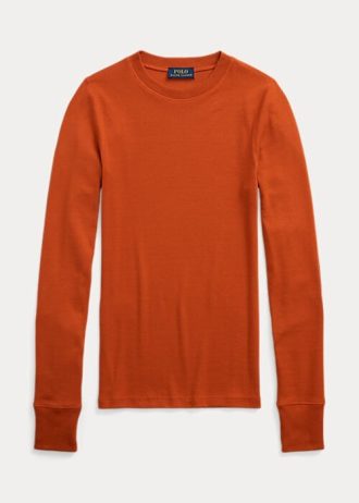 Camisetas de manga larga con ribete de ante acanalado de Ralph Lauren para mujer en color naranja Camisetas de manga larga con ribete de ante acanalado de Ralph Lauren para mujer en color naranja
