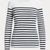 Camisetas de manga larga de algodón a rayas Ralph Lauren para mujer, color blanco/azul marino Camisetas de manga larga de algodón a rayas Ralph Lauren para mujer, color blanco/azul marino