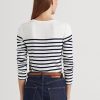 Camisetas de manga larga de algodón a rayas Ralph Lauren para mujer, color blanco/azul marino Camisetas de manga larga de algodón a rayas Ralph Lauren para mujer, color blanco/azul marino