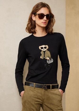 Camisetas de manga larga de algodón Ralph Lauren Utility Bear para mujer, color negro Camisetas de manga larga de algodón Ralph Lauren Utility Bear para mujer, color negro