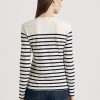 Camisetas de manga larga de jersey con estampado floral y rayas de Ralph Lauren para mujer, color crema/azul marino Camisetas de manga larga de jersey con estampado floral y rayas de Ralph Lauren para mujer, color crema/azul marino