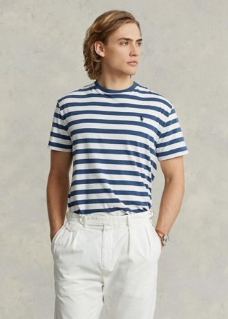 Camisetas de punto a rayas de corte clásico Ralph Lauren para hombre en azul